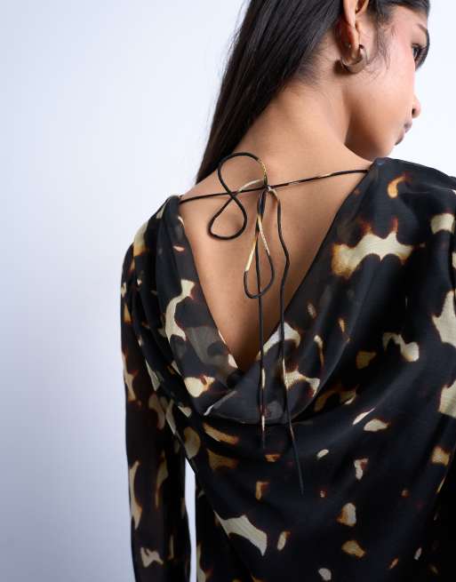 Topshop long sleeve cowl neck mini tea dress in tortoise print, 2 of 4