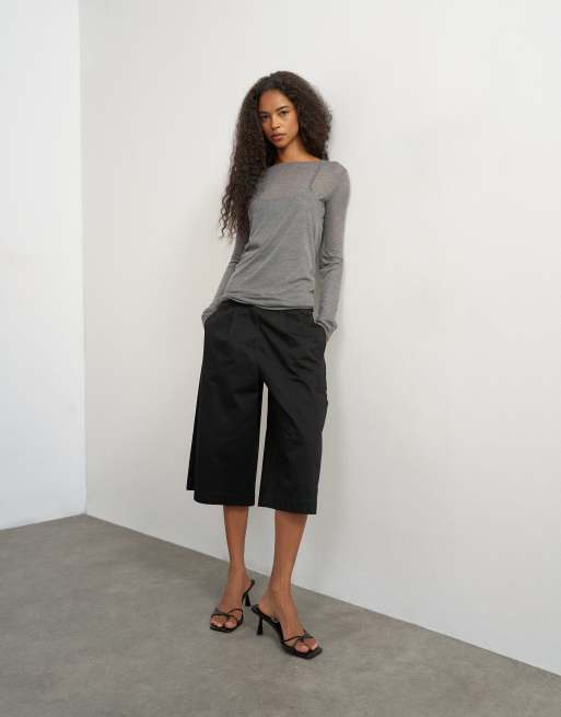 Topshop long sleeve double layered tank top in charcoal, 2 of 4