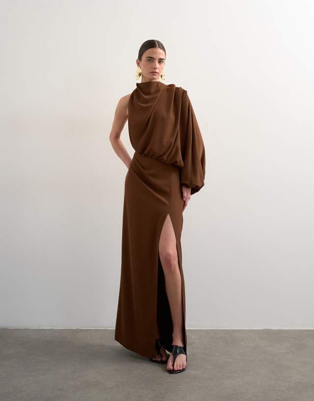 topshop long sleeve bodycon dress - Draped Mini - Women - Polyester/Spandex - 6 US Ladivine prom long sleeves Color:Montana Brown Maxi Dress -