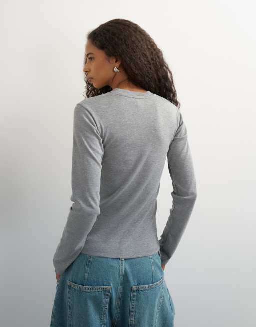 Topshop long sleeve everyday t-shirt in grey marl, 2 of 4