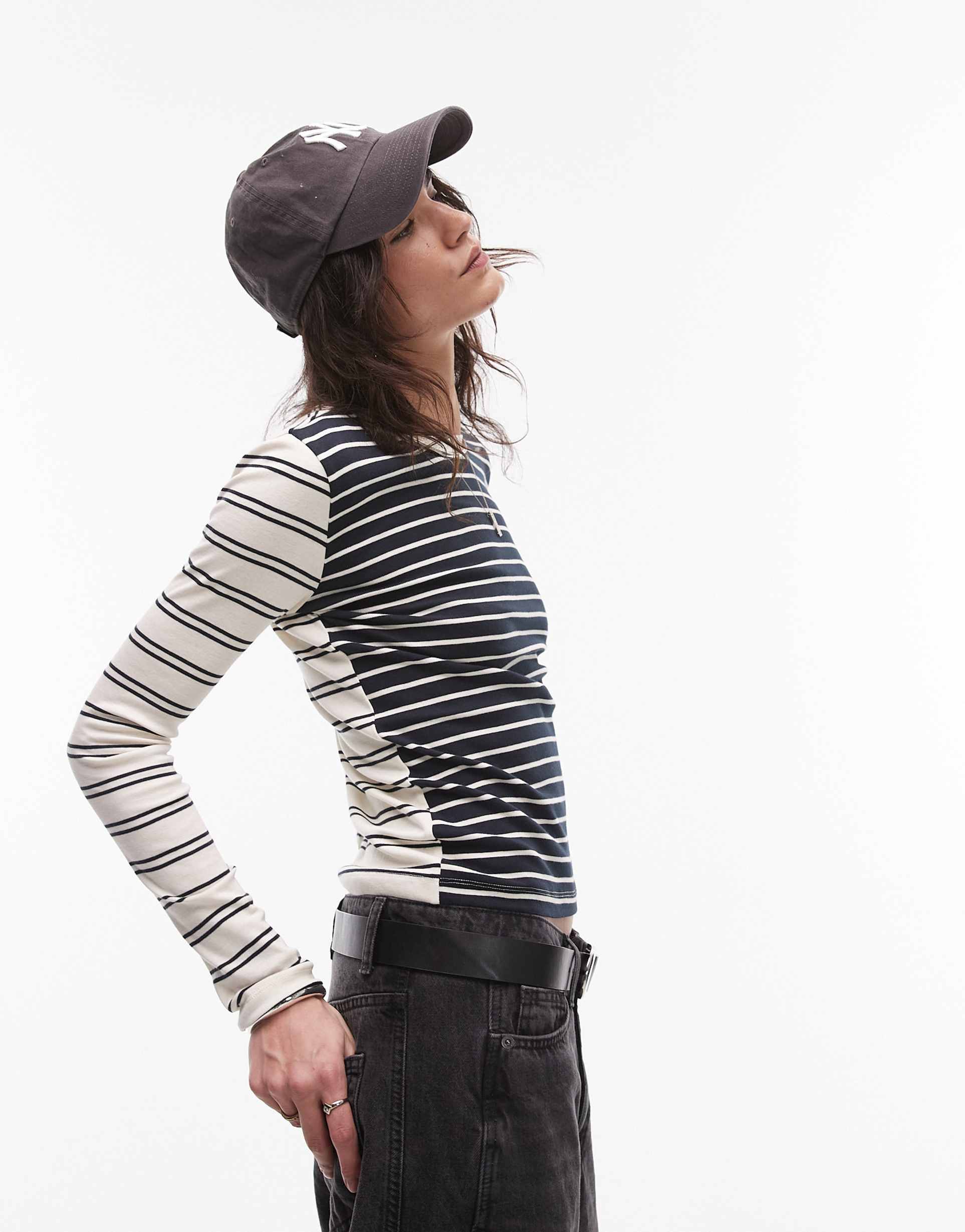 topshop long sleeve everyday tee in black and white stripe