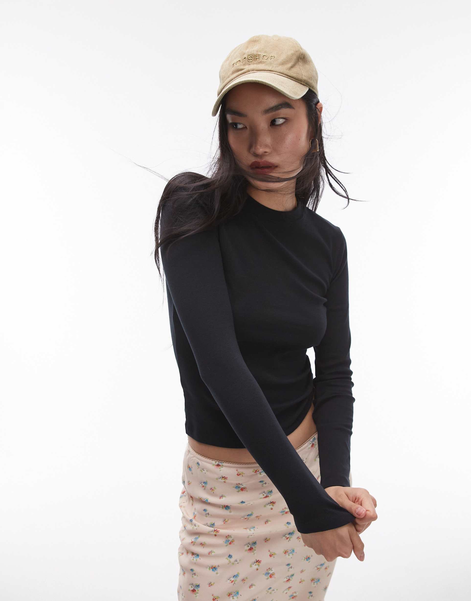 topshop long sleeve everyday tee in black