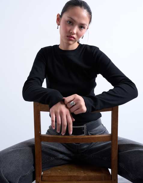 Topshop long sleeve everyday tee in black - view 1