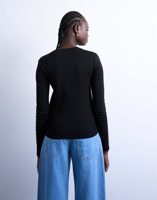Topshop long sleeve everyday tee in black, 3 of 4