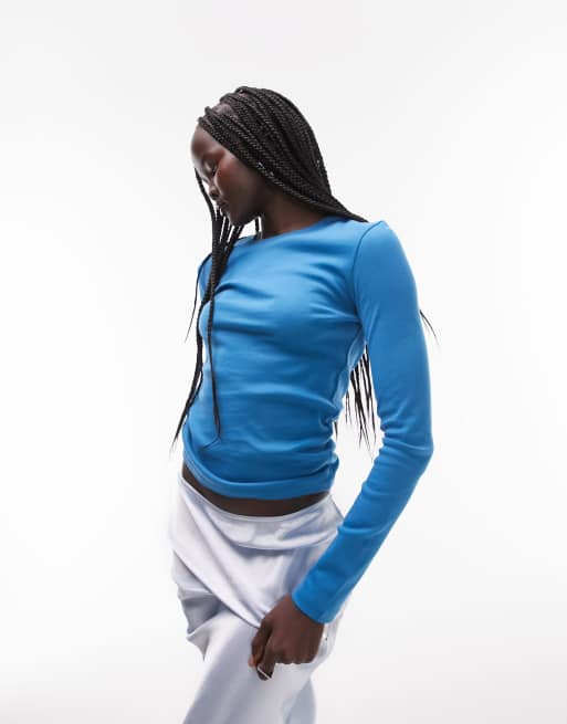Topshop long sleeve everyday tee in blue - MBLUE