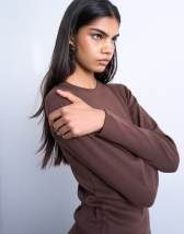 Topshop long sleeve everyday tee in chocolate brown