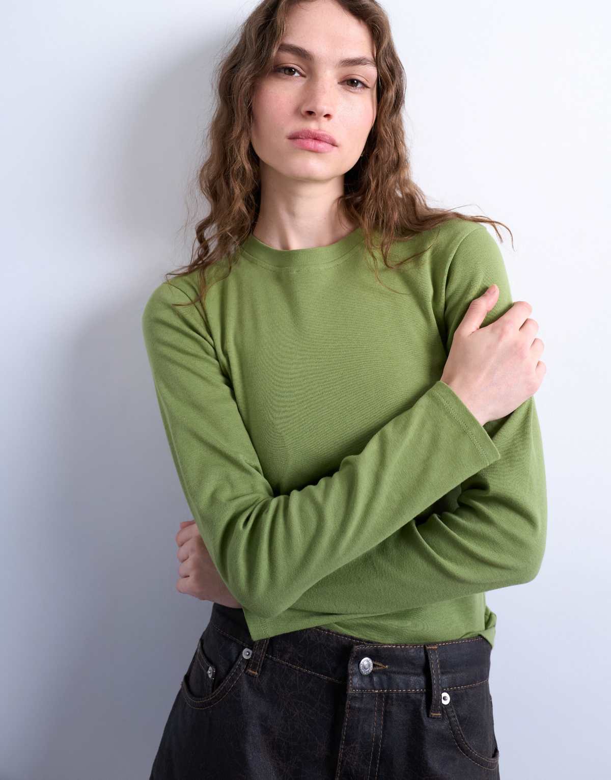 Topshop long sleeve everyday tee in green