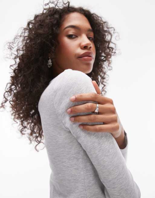 Topshop long sleeve everyday tee in grey , 3 of 4