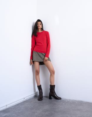Topshop Long Sleeve Everyday Tee In Red