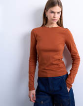 Topshop long sleeve everyday tee in rust