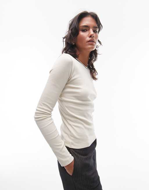 Topshop long sleeve everyday tee in stone