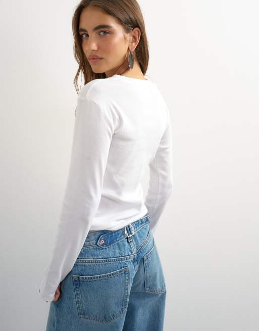 Topshop long sleeve everyday tee in white, 4 of 4