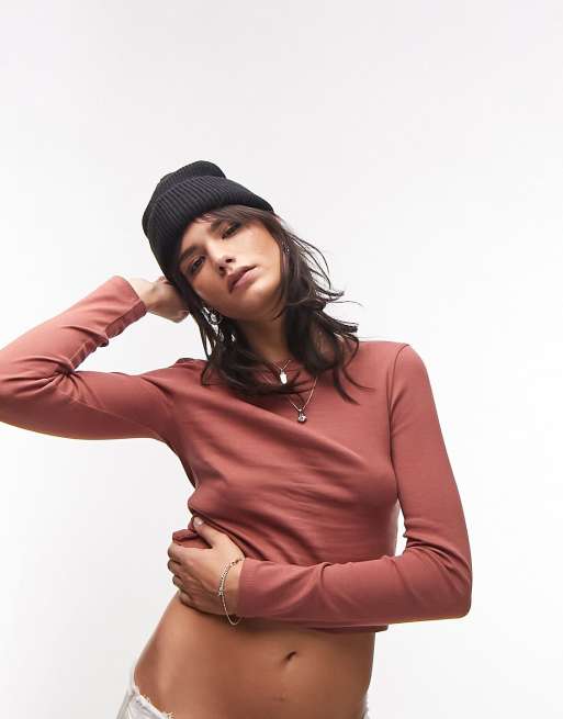 Topshop long sleeve everyday top in rust