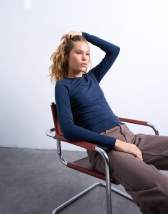 Topshop long sleeve faced top in navy