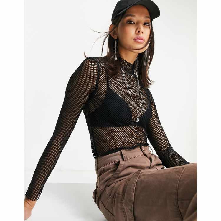 Extended Sizes Long Sleeve Mock Fishnet Shirt