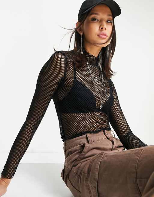 æg luft Svig Topshop long sleeve fishnet top in black | ASOS