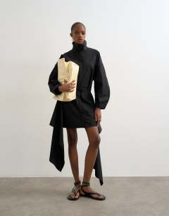 Long sleeve funnel neck shirt dress with wrap detail in charcoal grey