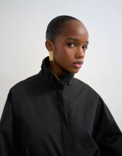 Model wearing Long sleeve funnel neck shirt dress with wrap detail in charcoal grey