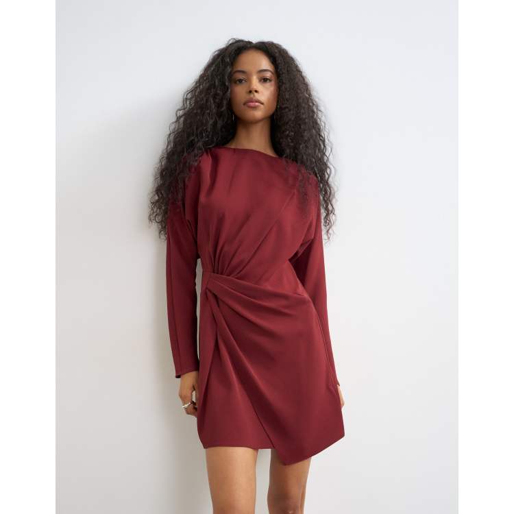 della long sleeve mini dress burgundy Topshop high neck tucked side in Colour:Mint Mini length Sizing Lady Black Tie Bridesmaid Dresses Lk Bennett