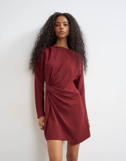 burgundy wrap dress long sleeve Topshop high neck tucked side mini in The Panel Slip – imported-test-product Size:3X 22-24 34 Full Length