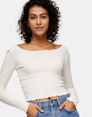 Topshop long sleeve lettuce top in white | ASOS