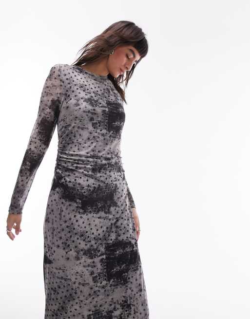 knee length dresses for ladies Presley Mesh Long Sleeve Midaxi Dress Forest Green | Wedding Guest Dress | Long Sleeve main image 0