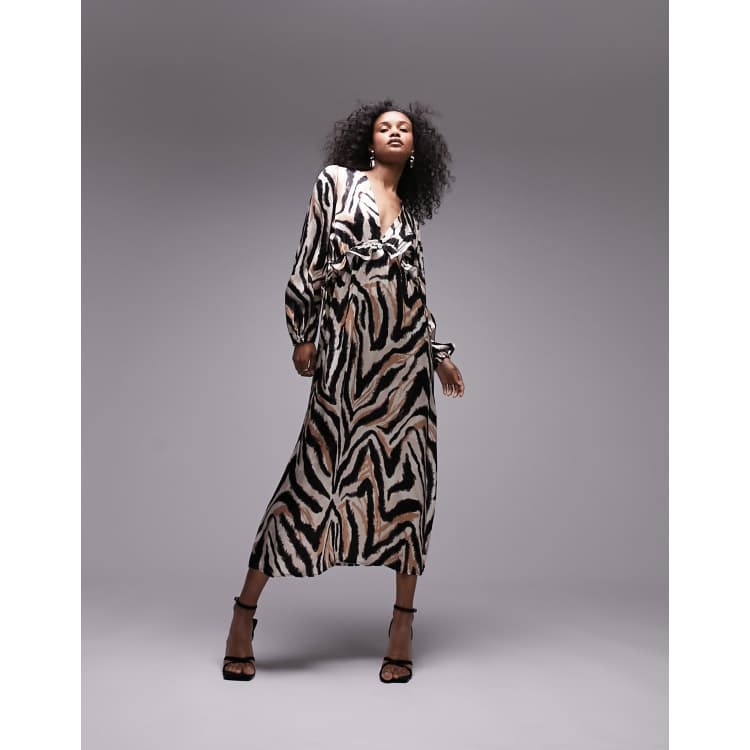 Long sleeve animal outlet print midi dress