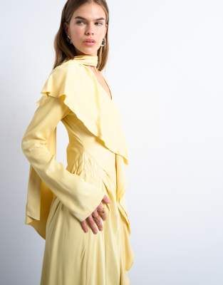 Topshop long sleeve ruffle maxi dress with scarf wrap detail in buttermilk  | ASOS