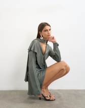 Topshop long sleeve ruffle mini dress with scarf wrap detail in petrol blue