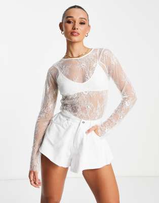 Totally Tempting Ivory Sheer Lace Short Sleeve Top