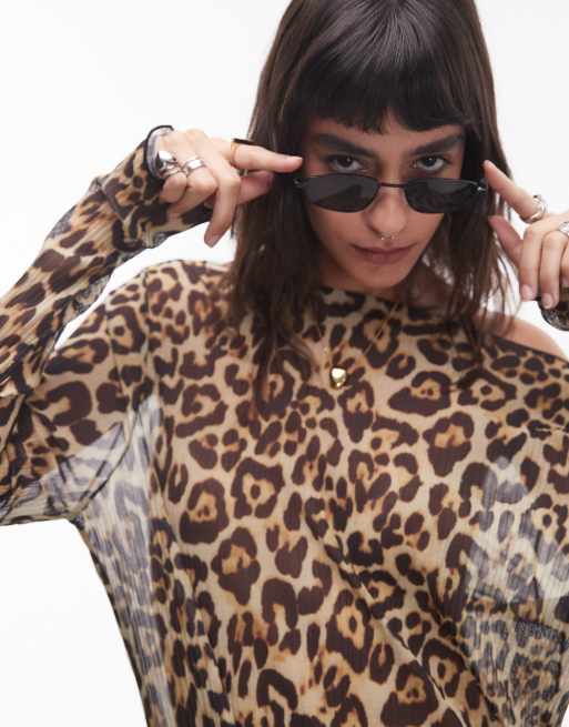 Topshop long sleeve sheer maxi dress in leopard print | ASOS
