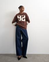Topshop long sleeve skater '92' graphic t-shirt in chocolate