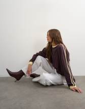Topshop long sleeve skater stripe detail t-shirt in chocolate