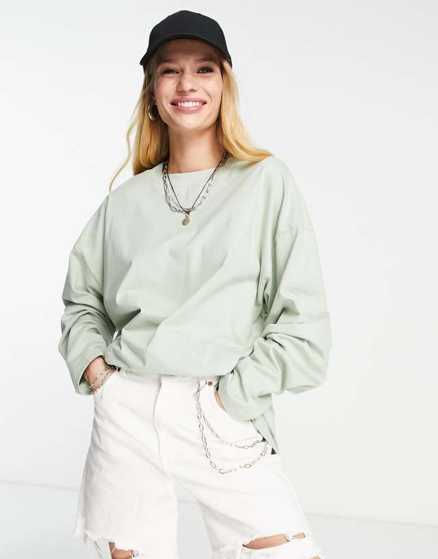 Topshop long sleeve skater tee in green