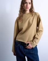 Topshop long sleeve skater tee in pale khaki