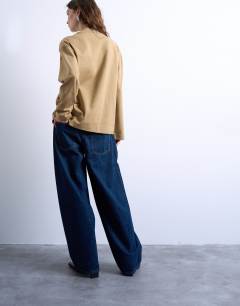 Model wearing Long sleeve skater tee in pale khaki