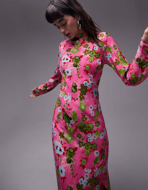 topshop pink jacquard dress Topshop Women's Size 12 Pink Floral Jacquard Knot Front Midi Dress New