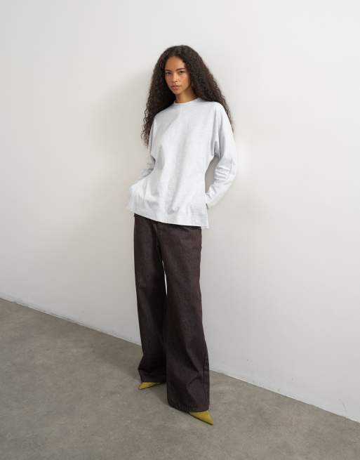 Topshop long sleeve split side cinched tee in gray heather, 3 of 4
