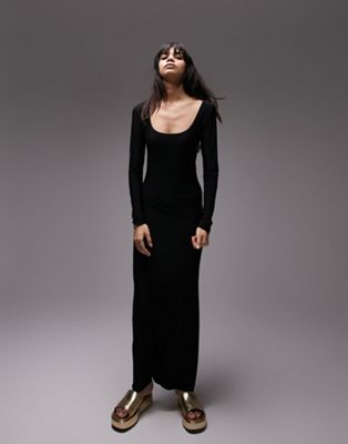 Topshop long sleeve super soft shaping midi dress in black