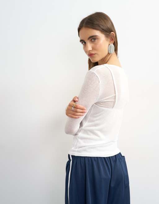 Topshop long sleeve/tank double-layered top in ecru, 4 of 4
