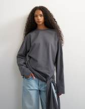 Topshop long sleeve tie waist detail top in charcoal
