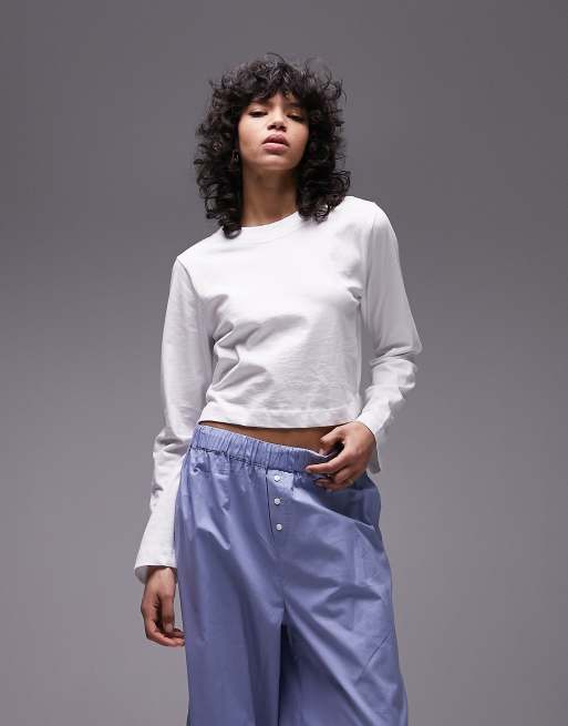 Topshop long sleeve top and trouser pyjama set in blue 