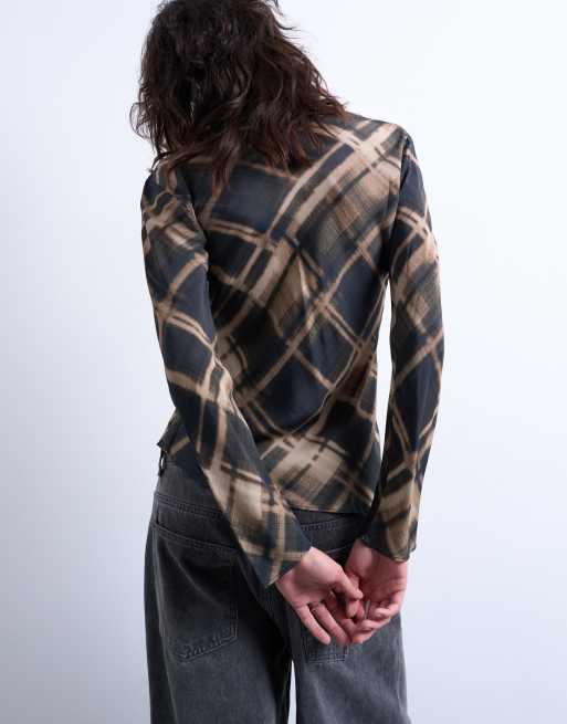 Topshop long sleeve top in check print, 3 of 4