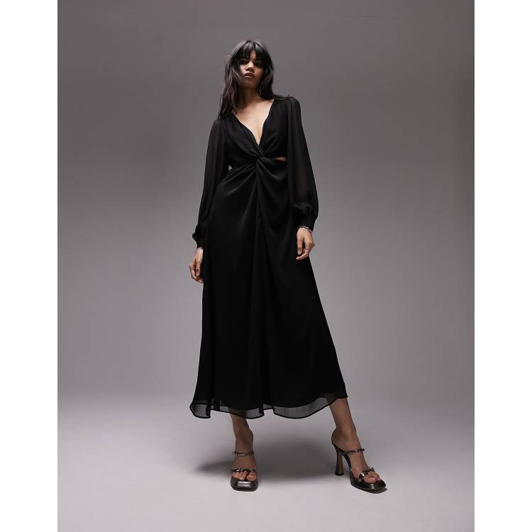 Black flowy sale dress with sleeves