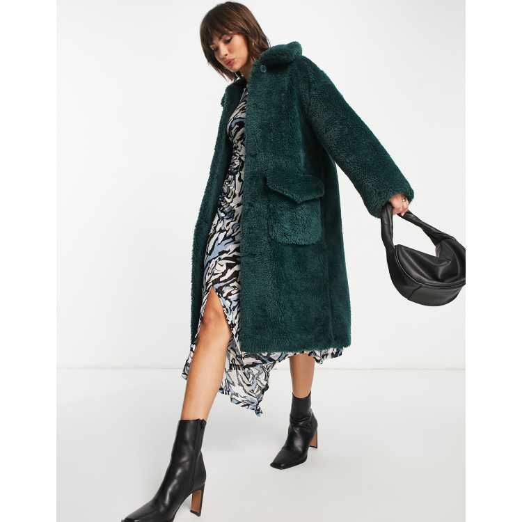 Topshop green deals borg coat