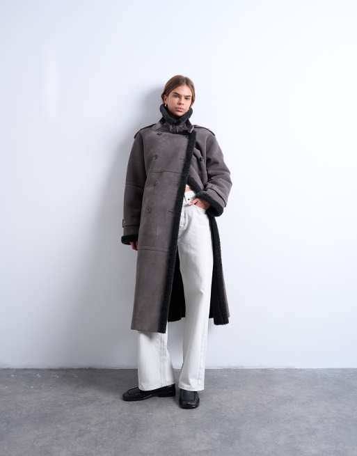 Topshop longline aviator shearling in grey