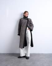 Topshop longline aviator shearling in tan cream in grey