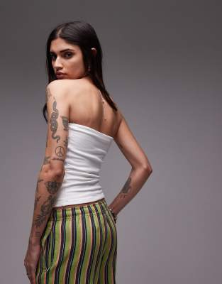 Topshop Stretch Cotton Longline Bandeau Top In White