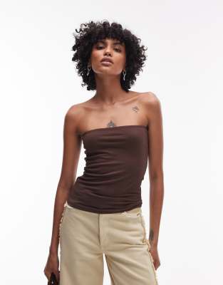 longline bandeau top in chocolate brown