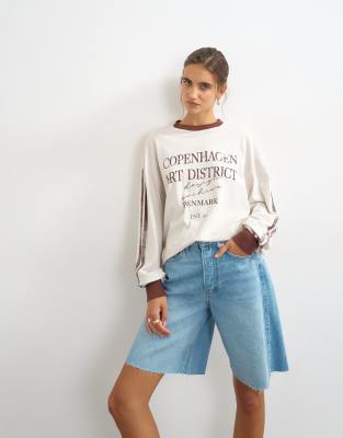 Topshop Longline Barrel Short In Blue